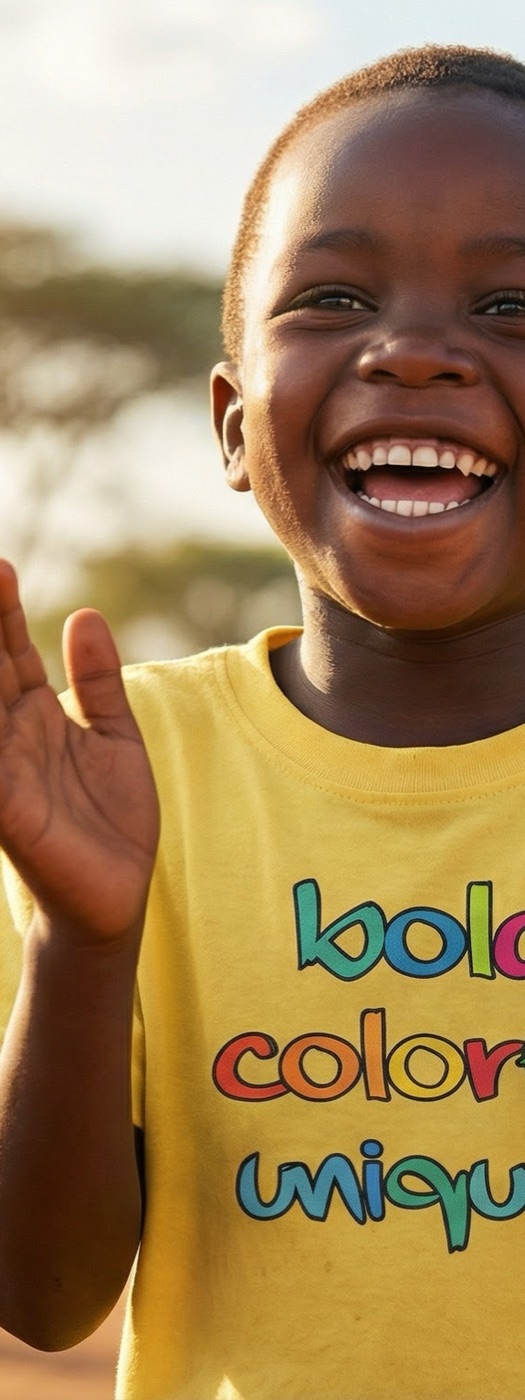 Laughing kid wearing the yellow Mini BCU tee